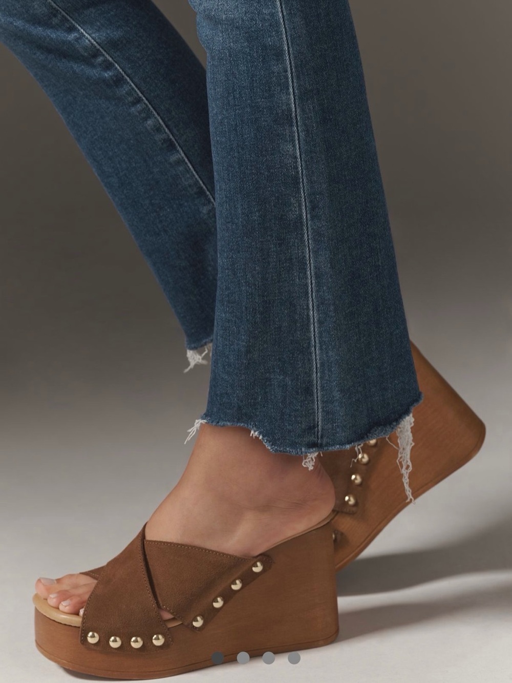 Anthropologie Brown Suede Studded Platform Mules